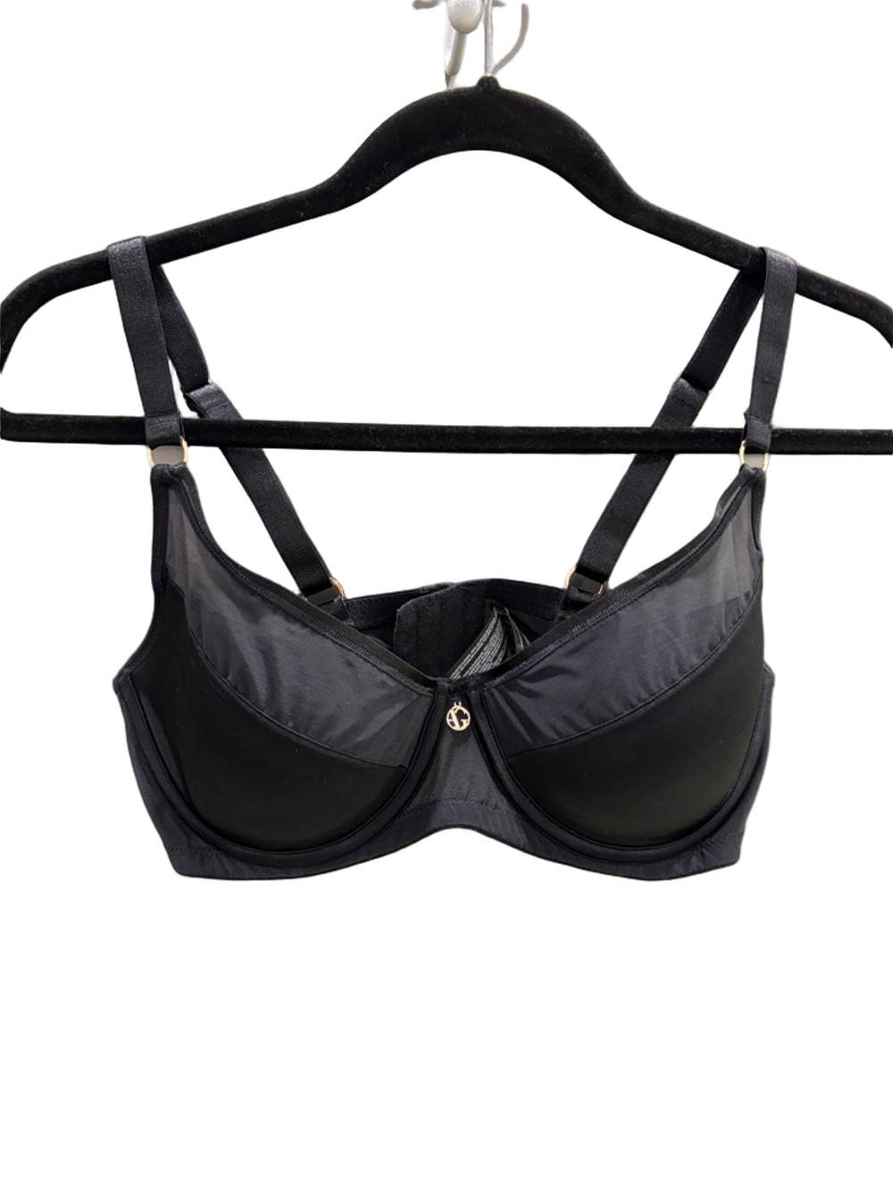 Ashley Graham Black Mesh Underwire Balconette Bra with Rose Gold AG Charm 36D